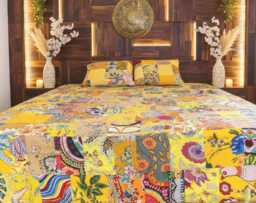 Duvet Cover To Your Measurements With Zipper On 3 Sides For A Very Easy & Effortless Removal. Yellow Cotton Patchwork - thumbnail 1