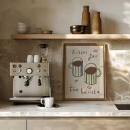 Kisses For The Barista Print, Kitchen Illustration Wall Art, Coffee Hand Drawn, Unframed - thumbnail 3