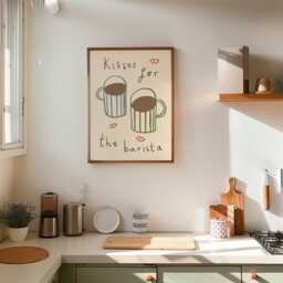 Kisses For The Barista Print, Kitchen Illustration Wall Art, Coffee Hand Drawn, Unframed - thumbnail 2