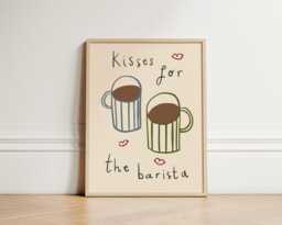 Kisses For The Barista Print, Kitchen Illustration Wall Art, Coffee Hand Drawn, Unframed - thumbnail 1