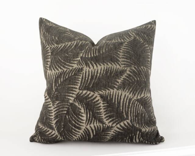 Botanical Jacquard Pillow Cover - Velvety Neutral Cushion in Charcoal Grey & Beige - image 1