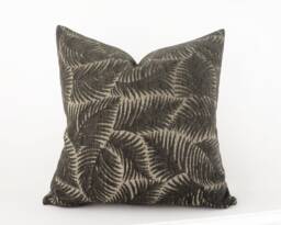 Botanical Jacquard Pillow Cover - Velvety Neutral Cushion in Charcoal Grey & Beige - thumbnail 1