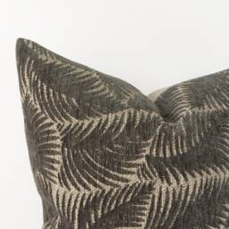 Botanical Jacquard Pillow Cover - Velvety Neutral Cushion in Charcoal Grey & Beige - thumbnail 2