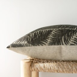 Botanical Jacquard Pillow Cover - Velvety Neutral Cushion in Charcoal Grey & Beige - thumbnail 3
