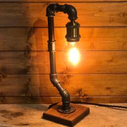 Industrial Table Lamp Bedside Lamp, Vintage English Oak Base, Upcycled Steampunk, Retro, Mancave Complete With Edison Globe Bulb & Switch - thumbnail 2