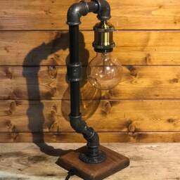 Industrial Table Lamp Bedside Lamp, Vintage English Oak Base, Upcycled Steampunk, Retro, Mancave Complete With Edison Globe Bulb & Switch - thumbnail 3
