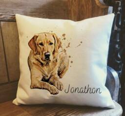 Personalised Golden Retriever Dog Country Canvas Cushion - Custom Owner & Lover Linen Puppy Cover With Inner Filler - thumbnail 1