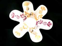 Flower Candle Holder - Hand-Painted Porcelain Indian Motif in Gold, Plum, & Ochre