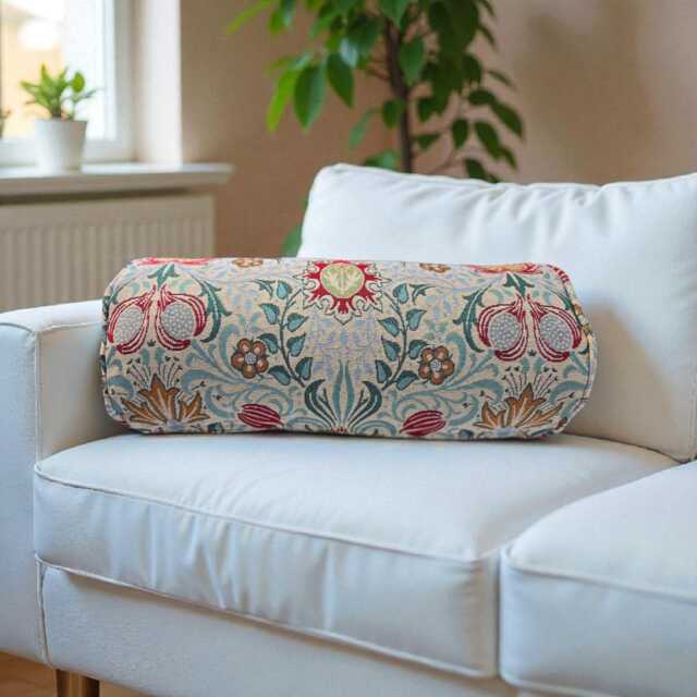 William Morris Bolster Quality Cushion, Persian Tapestry Fabric, Handmade Pillow - 50x20cms C/W Inner, Country Home Decor, Scatter Cushion - image 1