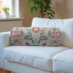 William Morris Bolster Quality Cushion, Persian Tapestry Fabric, Handmade Pillow - 50x20cms C/W Inner, Country Home Decor, Scatter Cushion - thumbnail 1