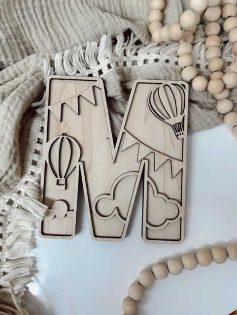 Hot Air Balloon Alphabet - Personalised Nursery Wall Decor Custom Baby Name Sign Boho Letters Wooden Letter - image 1