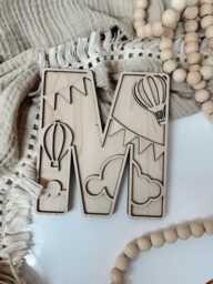Hot Air Balloon Alphabet - Personalised Nursery Wall Decor Custom Baby Name Sign Boho Letters Wooden Letter - thumbnail 1
