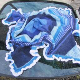 Baby Blanket, Hand Knit, Aran Yarn, Multicoloured Pattern, 40 - thumbnail 1