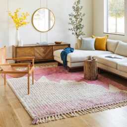 Moroccan Pink Berber Rug, Handwoven Wool Shag Rug With Geometric Mountain Pattern, Authentic Beni Ourain Style Carpet, Large 9x12 Area - thumbnail 2
