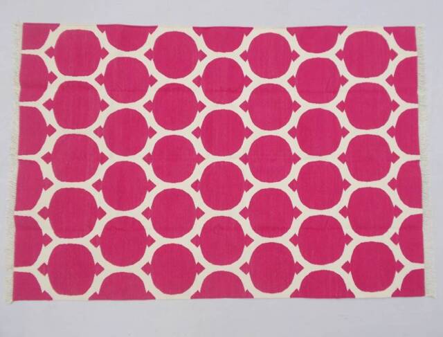 Multiple Sizes Cotton Pink Rug Dhurrie - Queen Beautiful Colour Baby & White - image 1