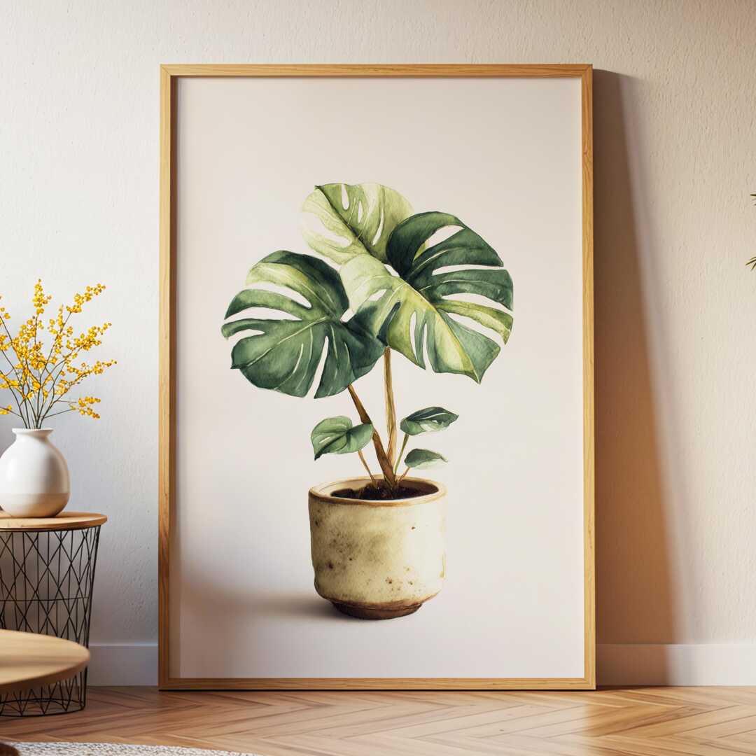 Monstera Plant Wall Art Botanical Watercolor Print Minimalist Green Leaf  Painting Boho Home Decor Framed Canvas by Etsy | uFurnish.com