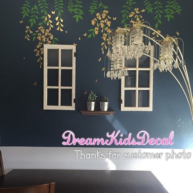 Vine Branch Wall Decal Nursery Decor, Birdcage & Birds Mural - image 1