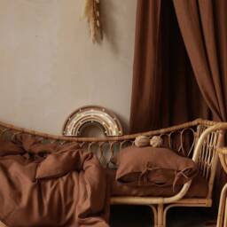 Brown Linen Bedding Set Handmade Kids Duvet Cover With Bows - thumbnail 2