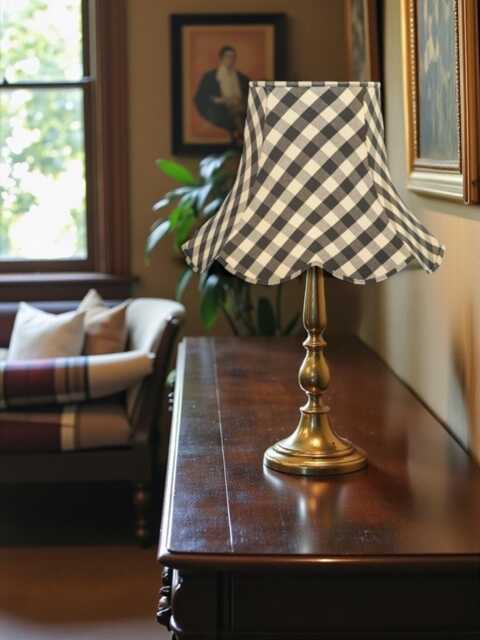 Charcoal Black Gingham Check Lampshade Handmade For Table & Floor Standard Lamps Shades, Wall Light Fixtures, Ceiling Pendants - image 1