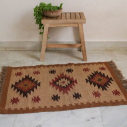 Handwoven Jute Wool Kilim Rug - Indian Traditional Mat - 2x3 Ft - thumbnail 2