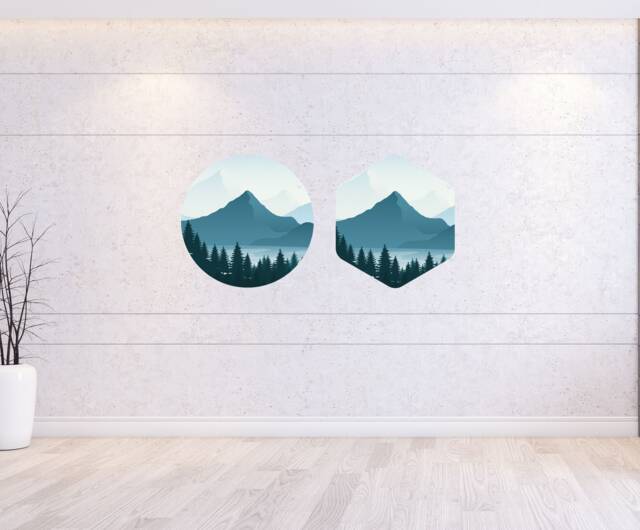 Abstract Circle Wall Sticker , Hexagon Forest Art Mountain Decal - Thevinylcreation - image 1