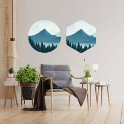 Abstract Circle Wall Sticker , Hexagon Forest Art Mountain Decal - Thevinylcreation - thumbnail 2