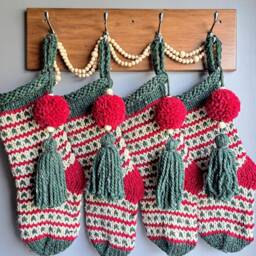 Hand Knit Christmas Tocking Scandinavian Holiday Decor - thumbnail 3
