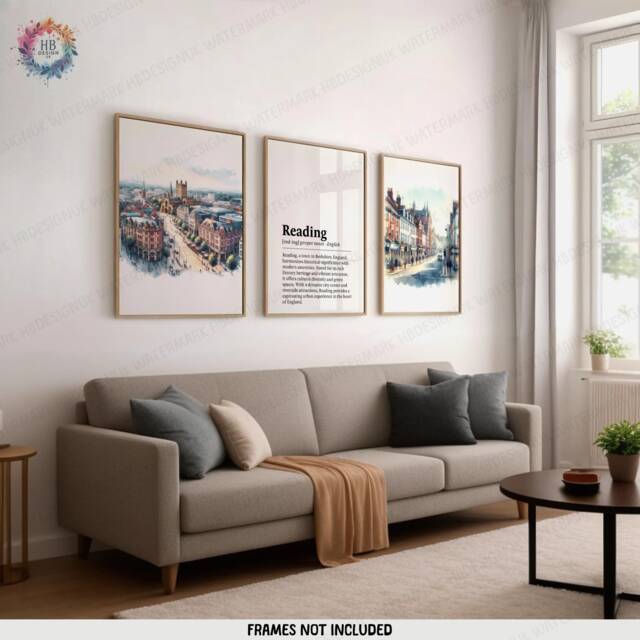 Reading Travel Poster Prints - Set Of 3 Posters - Watercolour Wall Art Decor Hanging Artwork Gift UK Painting - image 1