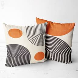 Abstract Geometric Velvet Cushion Covers Orange & Black, Set Of 2 - thumbnail 1