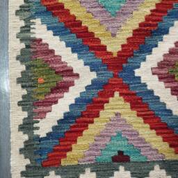 Afghan Rug, Traditional Artisan Turkish Navajo Geometric Wool Kilim Rug 123x86 cm - thumbnail 4