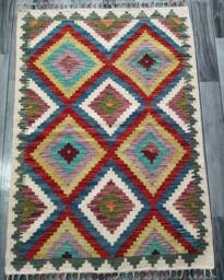 Afghan Rug, Traditional Artisan Turkish Navajo Geometric Wool Kilim Rug 123x86 cm - thumbnail 1