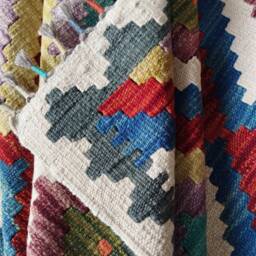 Afghan Rug, Traditional Artisan Turkish Navajo Geometric Wool Kilim Rug 123x86 cm - thumbnail 3