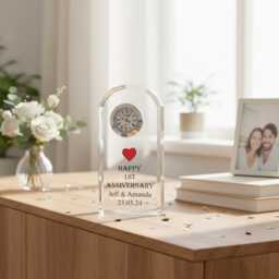 Personalised 1st Wedding Anniversary Crystal Glass Clock Gift - thumbnail 2