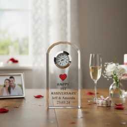 Personalised 1st Wedding Anniversary Crystal Glass Clock Gift - thumbnail 3
