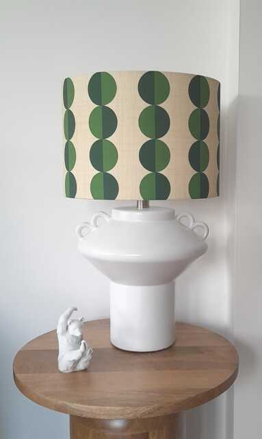 Retro Circles Green Cream Fabric Handmade Drum Lampshade - image 1