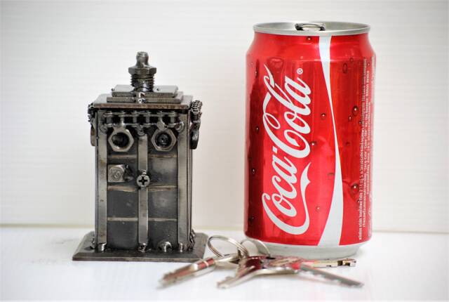 Scrap Metal Tardis Sculpture Pen & Key Holder, Wow Gift For This Valentine, Best Birthday Present - image 1