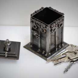 Scrap Metal Tardis Sculpture Pen & Key Holder, Wow Gift For This Valentine, Best Birthday Present - thumbnail 2