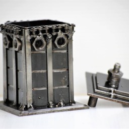 Scrap Metal Tardis Sculpture Pen & Key Holder, Wow Gift For This Valentine, Best Birthday Present - thumbnail 4
