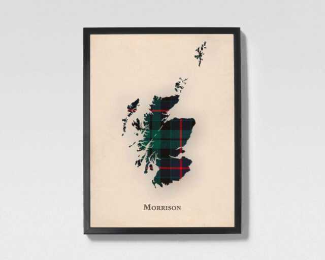 Clan Morrison Green Scottish Tartan Map - Of Scotland Family Wall Decor, Ready To Hang - image 1