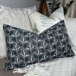 Navy Leaf Cushion Cover, Navy Pillow Modern Sofa John Lewis Fabric , Exley Country/Farmhouse Home Decor Size 12 - thumbnail 1