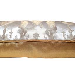 Gold Tassel Corners Throw Pillow Cushion Cover Silk Brocade Rubelli Fabric White & Aida Pattern - Made in Italy - thumbnail 2