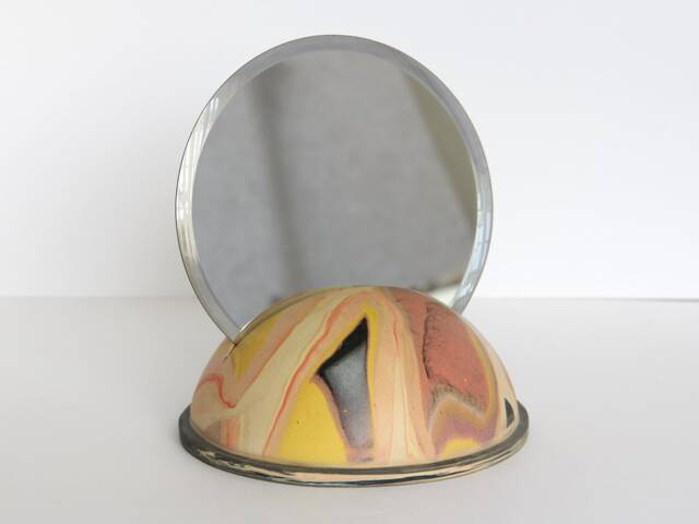 Small Round Colorful Nerikomi Mirror, Peach Yellow Pink Marbled Ceramic Vase, Round Pink Orange Turquoise Abstract Flower Pot Vase - image 1