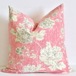 Pink Light Grey Floral Pillow The Phoebe Cover Bright & Pattern Throw 18x18 20x20 - thumbnail 3