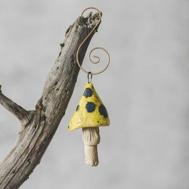 Yellow Mushroom Christmas Tree Decor - Artisan Ceramic Woodland Ornament - image 1