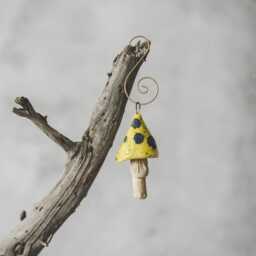 Yellow Mushroom Christmas Tree Decor - Artisan Ceramic Woodland Ornament - thumbnail 2
