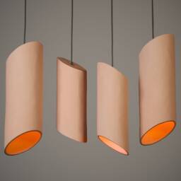 Wabi-Sabi Ceramic Pendant Light, Terracotta, Modern Bamboo Shoot Design, Hardwired/Plug-In, Naaya Shoots - thumbnail 2