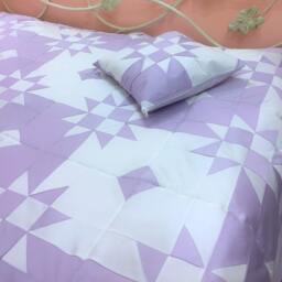 Lilac Patchwork Quilt - Handmade Cotton Bedding, Soft Boho Throw, Cozy Bedroom & Living Room Blanket - thumbnail 2