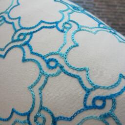 Designer Pillow Cover, Lattice Embroidered, Turquoise - thumbnail 2