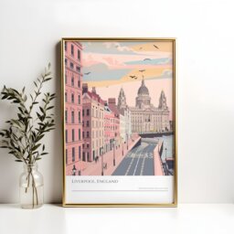 Liverpool England Poster Pink Waterfront Cityscape Art - thumbnail 2
