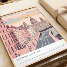 Liverpool England Poster Pink Waterfront Cityscape Art - thumbnail 3